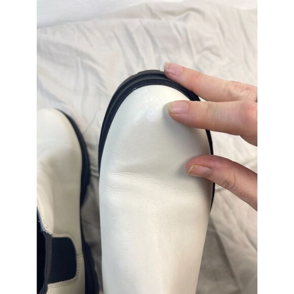 Marc Fisher Pirro Chelsea Leather Boots 9 White Round Toe Lug Sole Combat - Picture 5 of 9